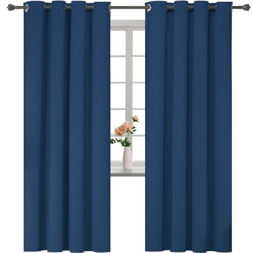 YSTELLAA Rideau 100% Occultant Lot De 2, 140×225cm, Effet Lin, Rideau Thermique Isolant Anti Froid Et Chaleur, Rideaux Anti Bruit, avec Oeillet, pour Salon Et...
