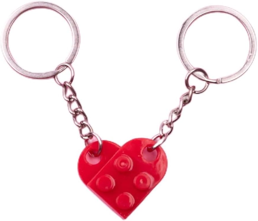 AE - 2Pcs Cute Separable Love ʜеаrt Building Block Keychains Couples FriendЅһiρ Love ʜеаrt ßriсk Key Ring New Year Jewelry Gifts
