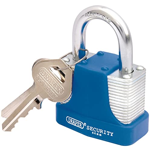 Draper 64181 Laminated Steel Padlock and 2 Keys with Hardened Shackle/Bumper 44 mm