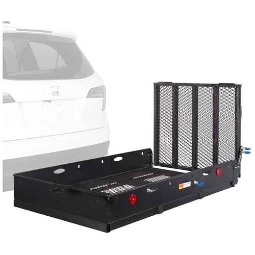 Elevate Outdoor Lightweight Aluminum Tray Premium Cargo Carrier, 60' Loading Ramp for Class III or IV 2' Hitch Receiver, 500 Pound Capacity, Black