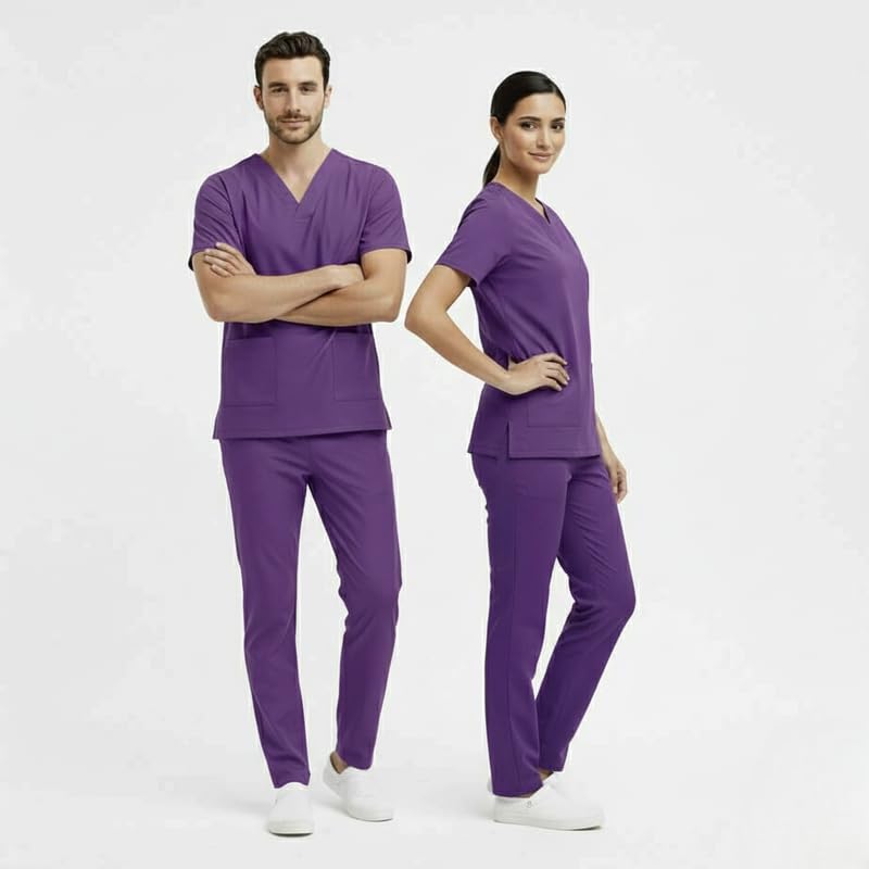 Image of TrendyUniform Unisex Regular Fit Polyester Cotton Scrub Suit for Componder| V-Neck Top and Drawstring Pant |Half Sleeves Hospital Uniform for Doctors, Nurses and Dentist, OT