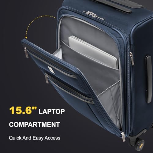 Image of LEVEL8 Carry On Luggage Airline Approved with Compartment, Softside Expandable Rolling Suitcase with Spinner Wheels, Blue, Carry-On 20-Inch