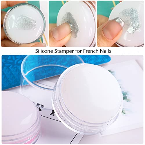 French Manicure Kit Silicone Nail Stamper, Clear Jelly Nail Stamper White Silicone Jelly Head French Tips Manicure Tools For Nail Art Diy Nail Decoration Accessories Nail Stamper Polish Gel #TOP1