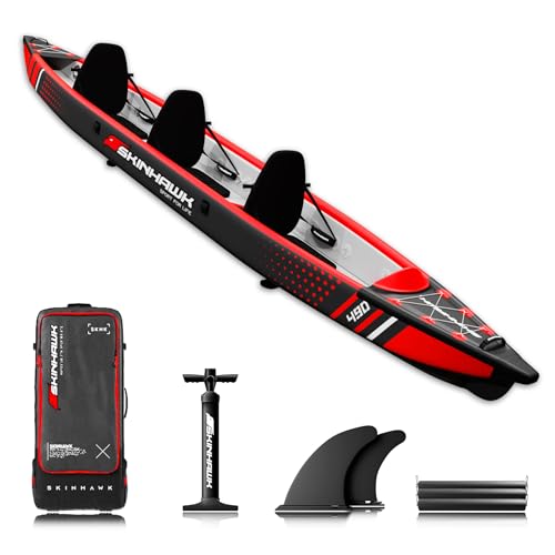 SKINHAWK Premium Drop Stitch Kayak 490 Rojo Bote inflable Canoa Adventure Kayak 490 x 85 cm