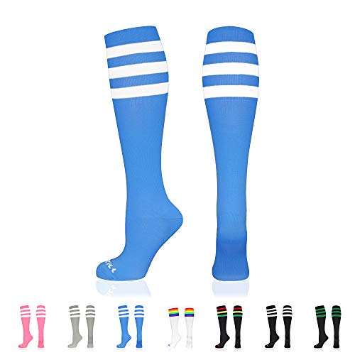 NEWZILL Compression Socks (20-30mmHg) for Men & Women, BEST Graduated Athletic Fit for Running, Nurses, Shin Splints, Flight Travel & Pregnancy. Boost Circulation (Stripes Blue/White, Small)