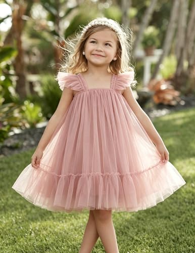 Image of Arshiner Toddler Tulle Dress for Girls Layered Tutu Ruffle Dresses Swing Twirly Fairy Summer Birthday Party Wedding Sundress