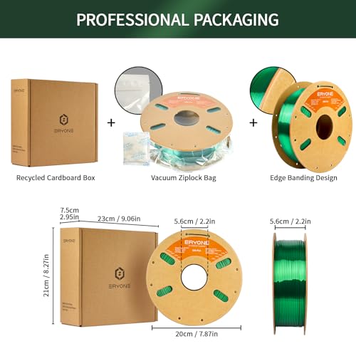 Image of ERYONE Silk PLA Filament for 3D Printer, 1.75mm + /- 0.03mm, 1kg (2.1LBS) /Spool, Silk Green