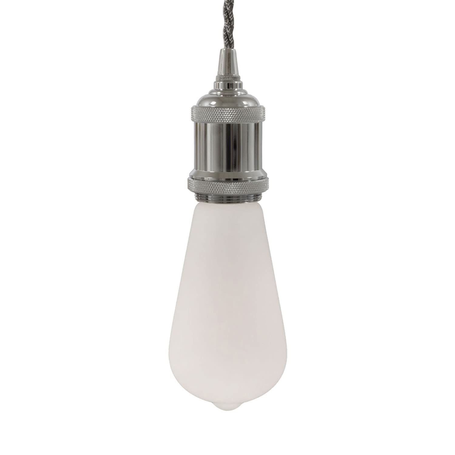 creative cables - Lampada a sospensione Made in Italy completa di cavo tessile trecciato e portalampada in alluminio - Con lampadina, Cromo