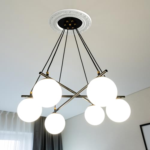 Image of VIHOSE 6 Pcs PU Ceiling Medallion Decorative 6 inch ID x 10 inch OD Recessed Lighting Trim Ring Decorative Light Covers for Light Fixtures Ceiling Fans Chandeliers Round Ring Plate Decor