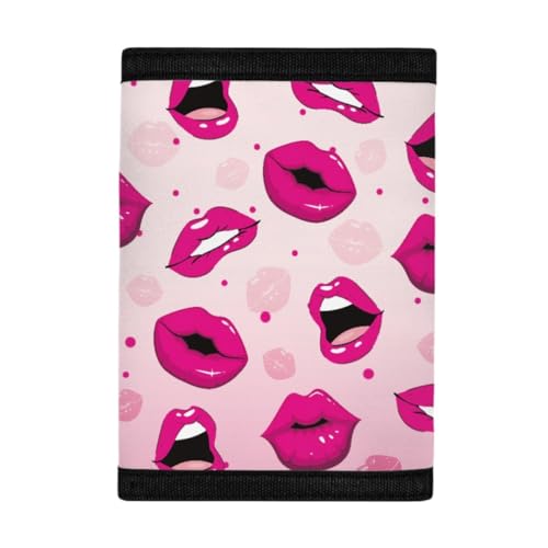 Women Valentine Love Trifold Wallets Girl Coin Purse Foldable Money Cash Pouch with ID Card Window Totes,Lips