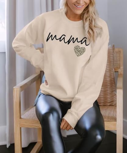 Image of Dressmine Womens Long Sleeve Mama Sweatshirts Fall Crew Neck Mom Shirts Cute Graphic Tees Pullover Hoodies