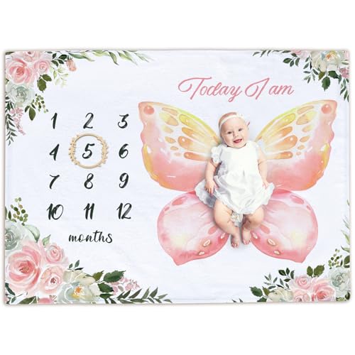 Image of Baby Milestone Blanket Boho Rainbow - Monthly Milestone Blanket Newborn Baby Boy Girl Unisex, Baby Monthly Infant Growth Photography Background Nursery Photo Prop Blanket, 39.3"x53.1"