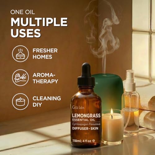 Image of 100% Pure Lemongrass Essential Oil - 4 Fl Oz - Lemongrass Oil for Hair, Skin, Diffuser, Aromatherapy & DIY Candle Making Scent