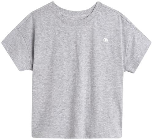 Image of Girls T Shirts - Soft Cotton Blend Short Sleeve Cute Graphic Tees - Classic Crewneck Logo Tee Girls Shirts (Sizes: 4-16), Size 7-8, Light Grey