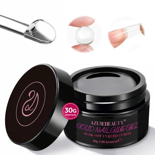 AZUREBEAUTY Solid Nail Glue Gel for Nail Tips 30g Gel Nail Glue for Acrylic Nails Clear Hard 3D Gel for False Nail Tips Super Strong Gel UV Light Cured DIY Nail Art Home and Salon Use