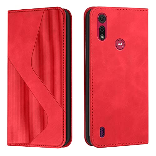 Mo-Somnus Funda para Motorola Moto E6i/Moto E6s 2020, Funda Carcasa de Cuero para Motorola E6i/Moto E6s 2020, Cuero Billetera Flip Carcasa Magnético con Cáscara de TPU, Ranura para Tarjeta (Rojo)