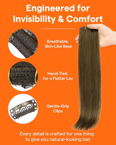 Image of Full Shine Medium Brown Clip in Extensions Human Hair | Clip in Brown Hair Extensions, Smooth Blend, for Work, 14 Inch 3 Pcs 60g
