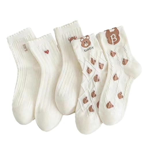 chanstore 10 pares de calcetines japoneses medianos para mujer para primavera y otoño, transpirables, versátiles, bonitos calcetines de oso, Pc004 (Baby 3D Bear) - Calcetines de tubo medio, Talla