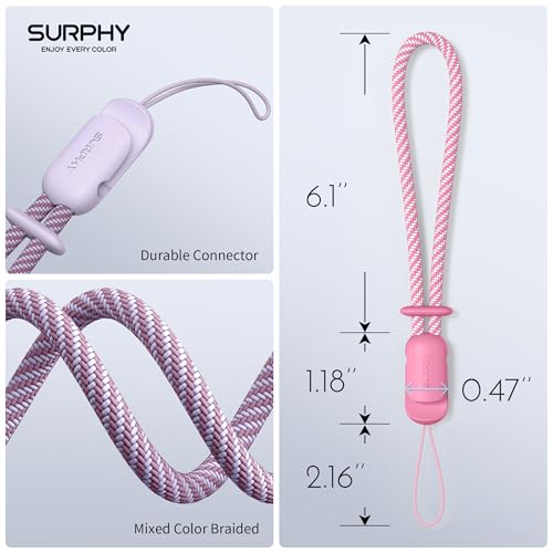 Image of SURPHY 2 Pack Phone Lanyard, Phone Wrist Strap for Case, Camera Wrist Strap | Ultra-Light 2-Color Braided Phone Strap, Cellphone Charm Strap, Anti-Lost Wrist Lanyard for Women and Men, Rose Pink Lilac