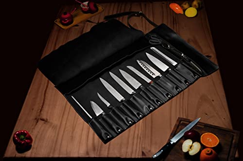 Everpride Chef Knife Roll Bag Made Of Genuine Top Grain Leather – Knife Bag Holds 10 Knives Up To 18” Plus Zippered Compartment For Cooking Accessories – Knives Not Included #TOP5