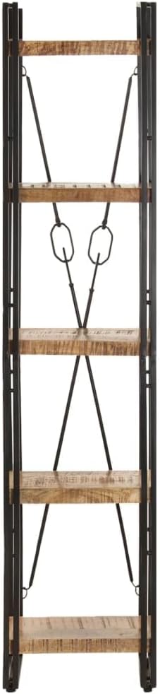 vidaXL Solid Mango Wood 5-Tier Bookcase- Industrial Design, Sturdy Powder-Coated Steel Frame, Versatile Storage Solution, Assembly Required, Brown