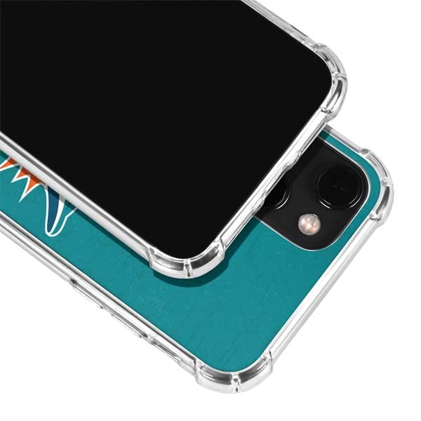 Skinit Clear Phone Case Compatible with iPhone 13 - Officially Licensed NFL Miami Dolphins Distressed- Aqua Design