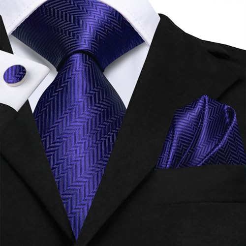 Image of Hi-Tie Silk Ties for Men Plaid Paisley Striped Necktie Pocket Square Cufflinks Set Formal Business