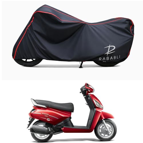 Image of Waterproof Bike Body Cover Compatible for | Mahindra Gusto DX | Taffeta Fabric, Red Piping Design, Bottom Elastic Fit | Dustproof, Sun UV & Rain Protection for All Bikes