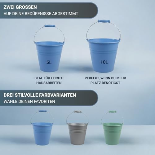 BERLONA Kunststoffeimer - ergonomischer Kunststoffgriff & Metallbügel - robuster & praktischer Eimer - 5 L, Ø 23 cm - Blau