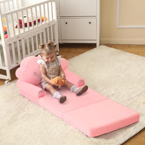 MOONBEEKI Toddler Chair Comfy, Foldable Princess Couch for Girl, Pink