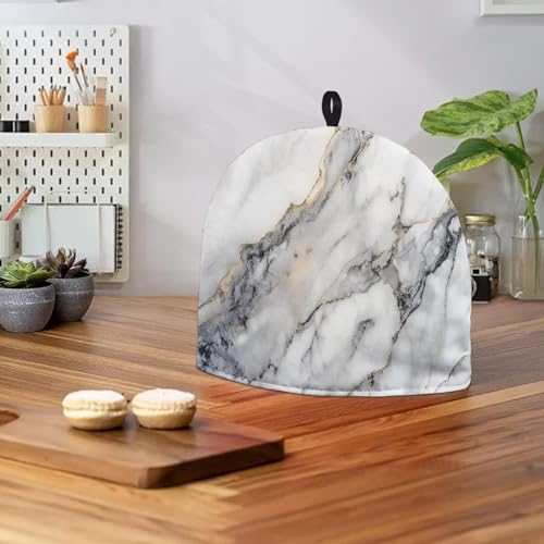 Image of Tea Pot Cozy for Teapot Insulated Tea Pot Cozies Tea Kettle Quilt Keeping Warm Dust Proof Teapot Cover for Home Kitchen Tea Party Decorative Accessories, White Grey Marble