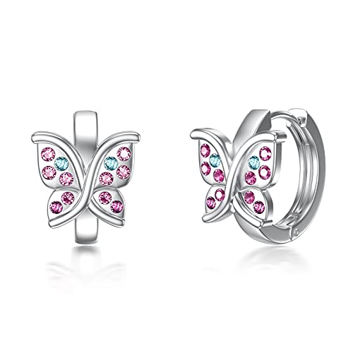 AOBOCO Schmetterlinge Ohrringe Kinder Sterling Silber 925 Creolen, Geburtstagsgeschenk für Mädchen Frauen (Schmetterlinge) Cover