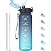 GOPPUS 500ml/17oz Kids Water Bottles with Straw Tritan Childrens Bottle with Flip Top Lid BPA Free Measured Drinks Bottles with Strap for School Girls Boys Sports Reusable Time Markings Leakproof