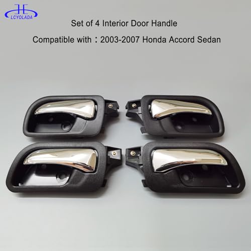 Lcyolada Set of 4 Interior Door Handles Fit for 2003-2007 Honda Accord Sedan, Front and Rear Driver & Passenger Side Replaces 79542, 72120SDAA02ZC, HO1353132, Black Bezel with Chrome Lever by Lcyolada - Image 2