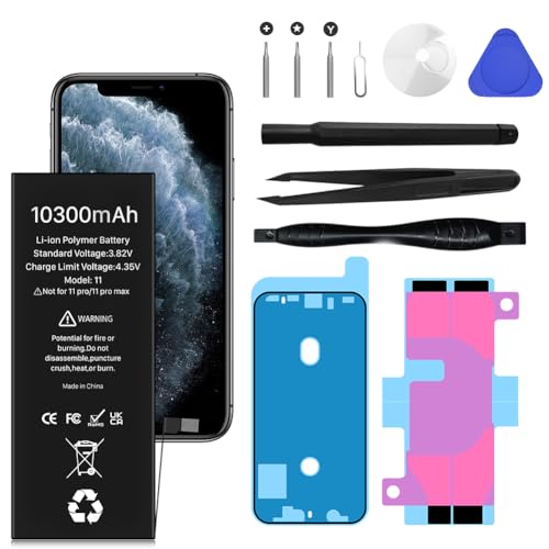 Akku für iPhone 11 10300mAh Neues Upgrade Hochkapazitäts ErsatzAkku für iPhone 11 A2111 A2223 A2221 mit Reparatur-Werkzeug-Kit
