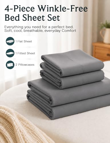 Image of LuxClub Full Size Sheets, Deep Pocket Full Sheets Set 4PC, Soft Cooling Sheets for Full Sized Bed, Breathable Hotel Luxury Bedding Wrinkle Free, Silky Fitted Sheet & Pillowcase Sets, Light Grey