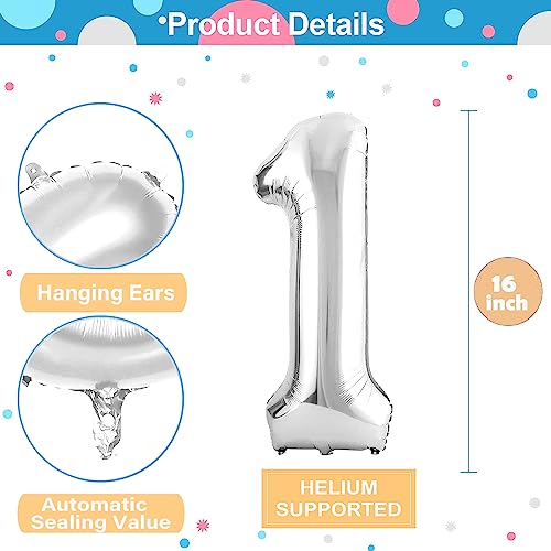 Image of Number Balloons 16 Inch Mylar Foil Number 0-9 Balloons Set for Party Decoration Custom Digital Balloons 10 Pieces Party Supplies (Silver)