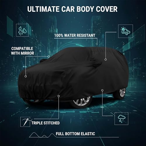 Image of Sulfar 100% Water Resistant Car Body Cover Compatible with Mirror for Mahindra BE 6 (Triple Stitched, Full Bottom Elastic, Black)