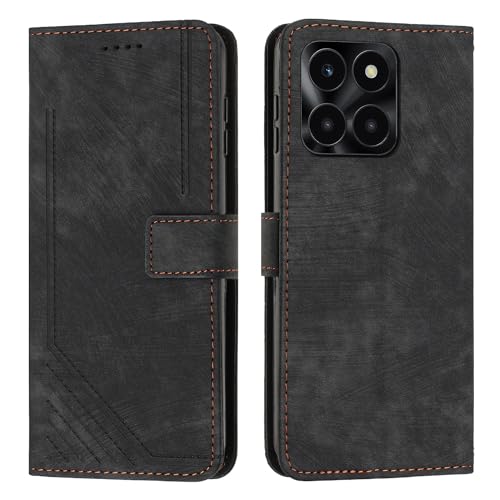 Étui de téléphone Honor X6a housse rabat noir avec fente carte et cordon poignet