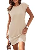 Wenrine Womens Summer T Shirt Dress Casual Cap Sleeve Crewneck Loose Shift Mini Dresses Khaki