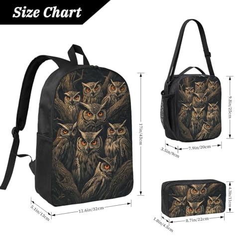 Vintage gothic Owl Backpacks 3 Pcs Lightweight Casual Backpack with Fun Graphic Cartoon Print for Camping Touring2