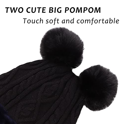 Winter Baby Knitted Hat Scarf Kids Boys Girls Hood Hats Toddler Earflap Beanie with Pompom3