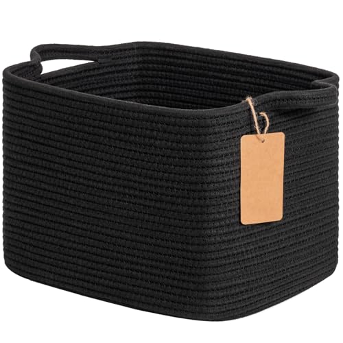 TIMEYARD Black Storage Basket for Shelves Woven Baskets for Storage Toy Baskets Storage Kids Towel Basket with Handles for Living Room Bathroom 33x25x22.5cm Black