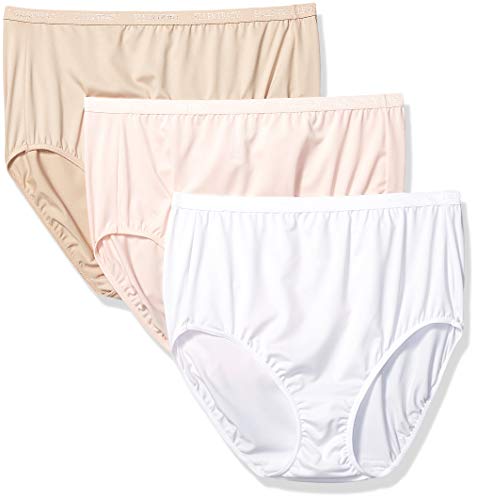 ELLEN TRACY Women's 3 Pack Full Brief Logo Micofiber Panties, Sun Beige/White/Cameo, Medium