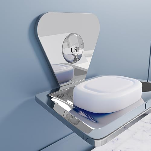 Image of USF Stainless Steel Single Soap Dish for Bathroom, Wall Mounted Soap Holder for Shower & Wash Area, Compact Utility Design, Chrome Finish, 3 Years Warranty, Pack of 1 - Pyramid
