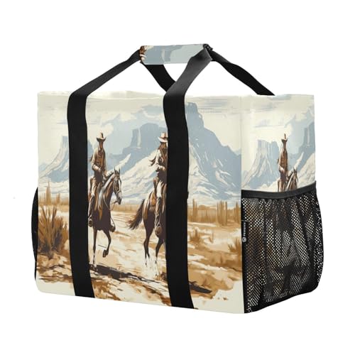 Desert Cowboy Waterproof Tote Bag,Multi-Purpose Kitchen Reusable Grocery Bags, Travel, Beach & Laundry Organizer 15.4 X 9.8 X 12.8 inch2
