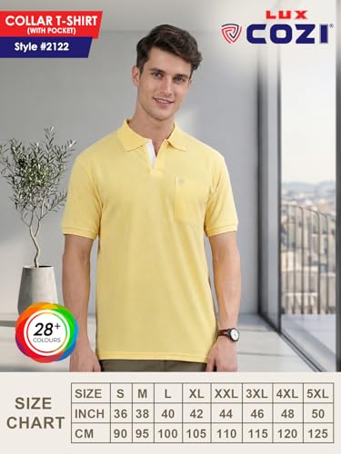 Image of Lux Cozi Men's Half Sleeve Soild Casual Regular Fit T-Shirt with Chest Pocket | Polo Tshirt for Men