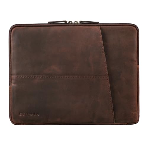 STILORD 'Merkur' Pochette Ordinateur 14 Pouces Cuir, Housse 13,3 Pouces Vintage, Etui PC Femme, Sacoche Homme, Protection Portable, Couleur:zamora - marron
