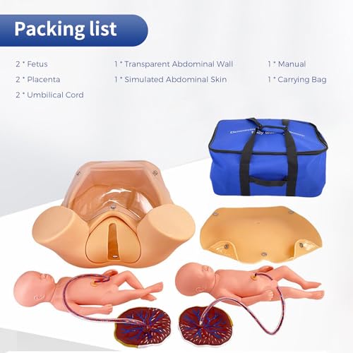 Image of Childbirth Simulator Twin Birth Skills Training Mode, Advanced Midwifery Training Model with 2 Fetal Model & 2 Umbilical Cord & 2 Placenta for Practicing Midwifery and Delivery Skills