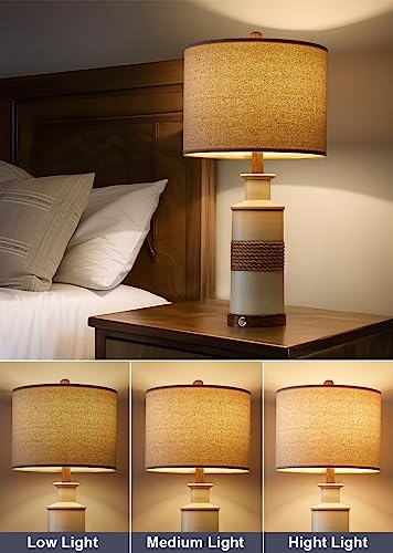BOBOMOMO 24.5" USB A+C 3-Way Dimmable Touch Control Boho Table Lamp Set of 2 for Living Room Nightstand Beside Lamps for Bedroom(Include Two Bulbs) - Image 6